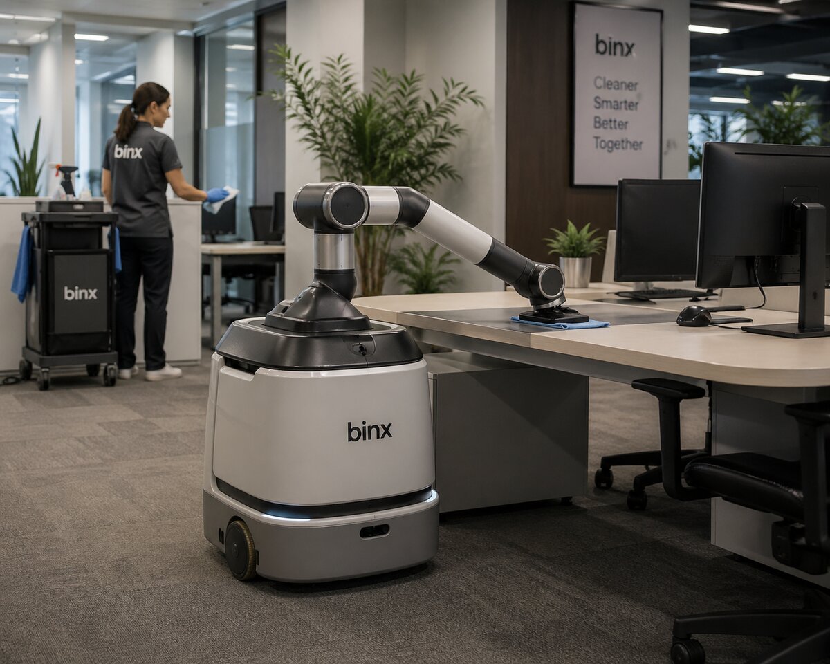 Computer-vision-guided cleaning robot identifying dirty surfaces on a commercial floor — Binx Professional Cleaning